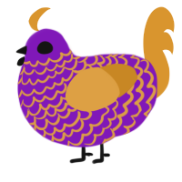A violet and orange chicken with a lace pattern