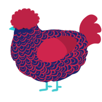 A navy and crimson chicken with a double-lace pattern