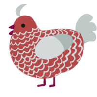 A red and silver chicken with a lace pattern