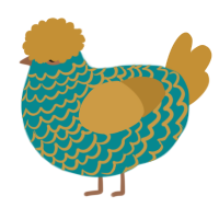 A teal and gold chicken with a lace pattern