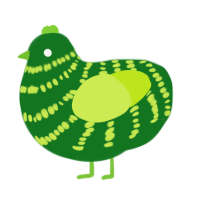 Melonmelon, a leaf and lime chicken with a bar pattern