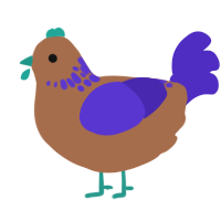 A brown and indigo chicken with a neck-speckle pattern
