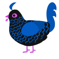 A black and ultramarine chicken with a lace pattern