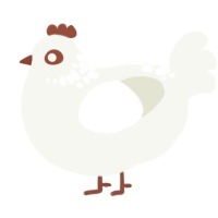 hen, a white chicken with a neck-speckle pattern