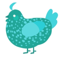 Miku, a turquoise and aqua chicken with a speckle pattern