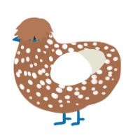 Loaf, a brown and white chicken with a speckle pattern