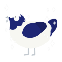 Astesia, a white and navy chicken with a head pattern