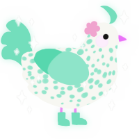 Crystal, a white and mint chicken with a speckle pattern