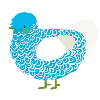 Waves, a cerulean and white chicken with a double-lace pattern