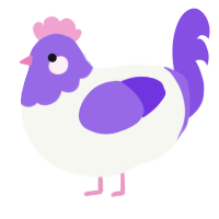 Electric Boogaloo, a white and blurple chicken with a head pattern