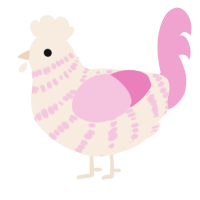 A cream and pink chicken with a bar pattern