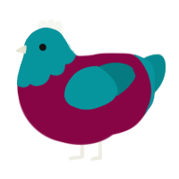 Warped Forest, a maroon and teal chicken with a head pattern