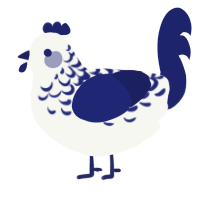 A white and navy chicken with a half-lace pattern