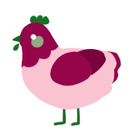 A rose and maroon chicken with a head pattern