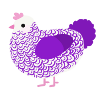 Viola, a white and violet chicken with a double-lace pattern
