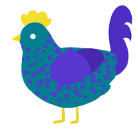 Sully Monster Inc, a sea and indigo chicken with a speckle pattern