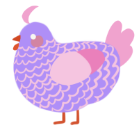 A lilac and pink chicken with a lace pattern