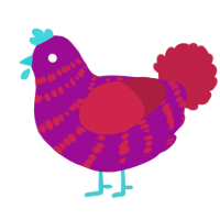 Crayon Eater, a plum and crimson chicken with a bar pattern