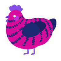 A fuchsia and navy chicken with a bar pattern