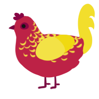 A crimson and yellow chicken with a half-lace pattern