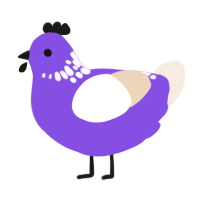 Helio, a blurple and cream chicken with a neck-speckle pattern