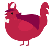 Velvet, a crimson chicken with a neck-speckle pattern