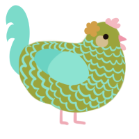star gazer, a chartreuse and aqua chicken with a lace pattern