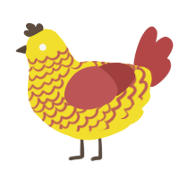 banana runt, a yellow and red chicken with a lace pattern