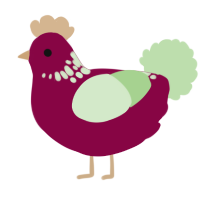 A maroon and gluppy chicken with a neck-speckle pattern