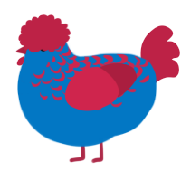 A sapphire and crimson chicken with a half-lace pattern