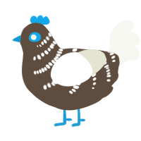 A bark and white chicken with a half-bar pattern