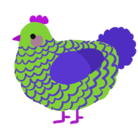 JOKER, a grass and indigo chicken with a lace pattern