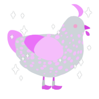 Unicorn Milkshake, a mist and lavender chicken with a speckle pattern