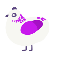Fornax, a white and amethyst chicken with a neck-speckle pattern