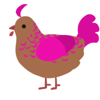 ay ay, a brown and fuchsia chicken with a half-lace pattern