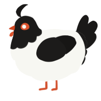 A white and sable chicken with a head pattern