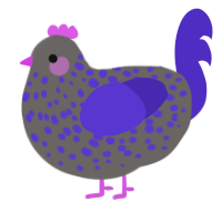 smi, a grey and indigo chicken with a speckle pattern