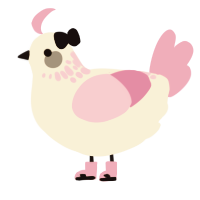 A cream and pink chicken with a neck-speckle pattern
