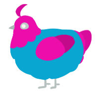 A cerulean and fuchsia chicken with a head pattern