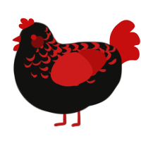 Leeches, a black and red chicken with a half-lace pattern