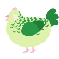 Lotus, a apple and viridian chicken with a half-lace pattern