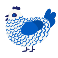 A white and ultramarine chicken with a lace pattern