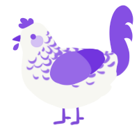 A white and blurple chicken with a half-lace pattern