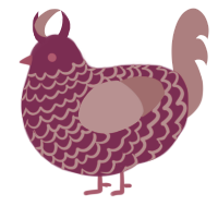 Clive, a maroon and red chicken with a lace pattern