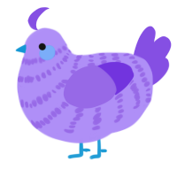 A lilac and blurple chicken with a bar pattern