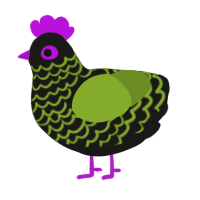 A sable and chartreuse chicken with a lace pattern