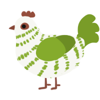 Green Tea, a white and chartreuse chicken with a bar pattern