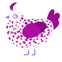 A white and plum chicken with a speckle pattern