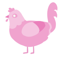 Jasmine, a pink chicken with a head pattern