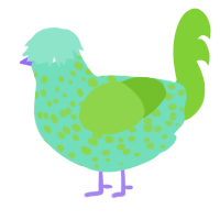 A mint and grass chicken with a speckle pattern
